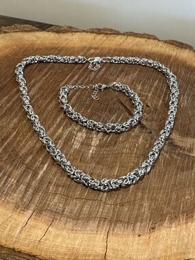 Silver Rope Chain Necklace and Bracelet Set